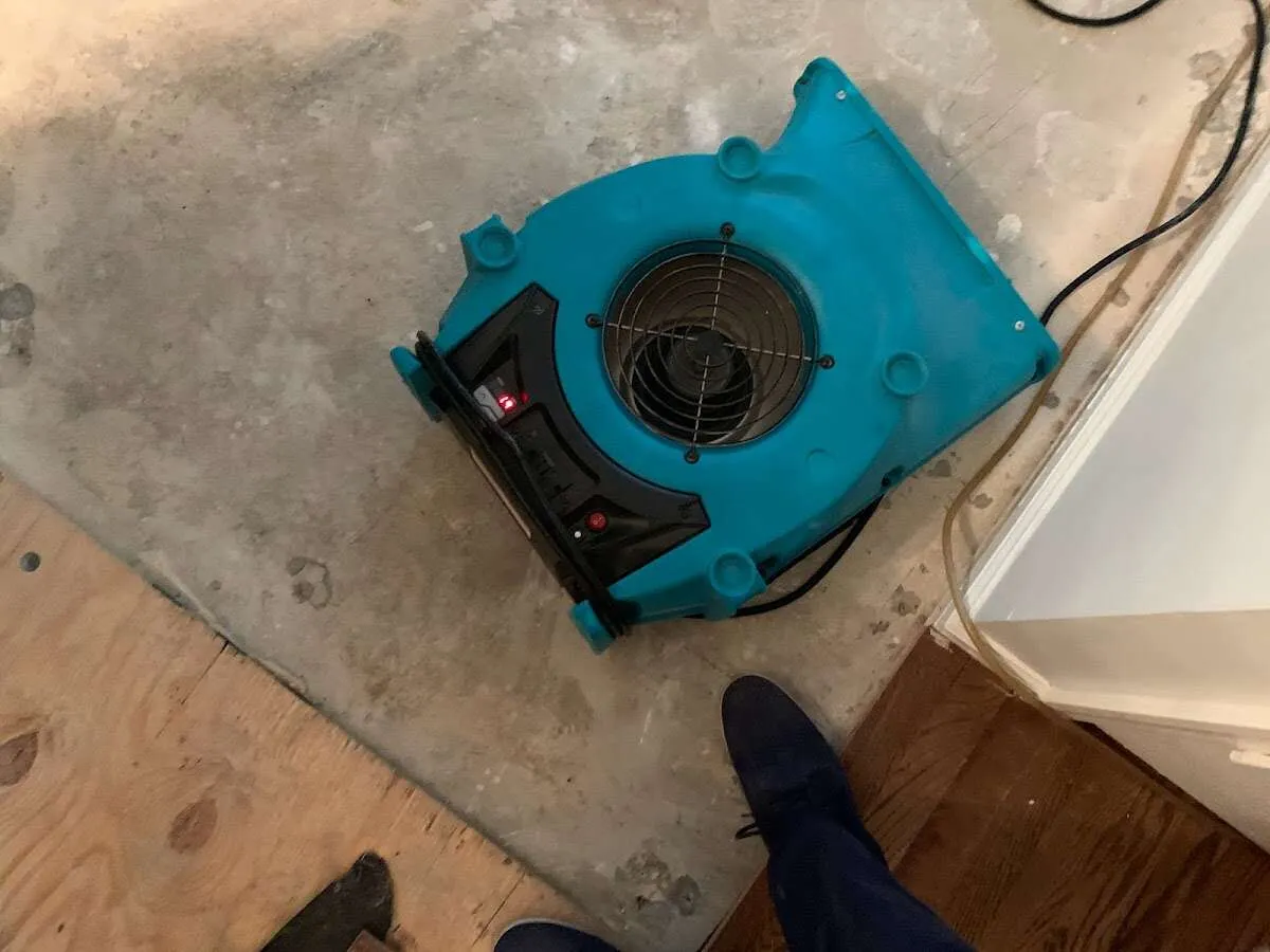 Air mover drying subfloor during Leak Detection & Repair in Northumberland
